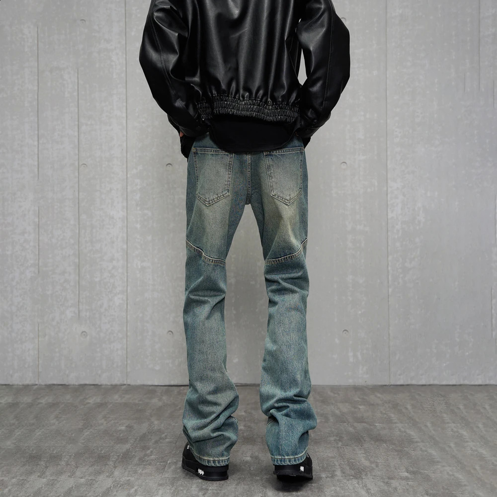 Jeans for Men Streetwear Blue Vintage Casual Fashion Y2k Style Street Slim Distressed Original er Fit Stacked Denim Pants 240912