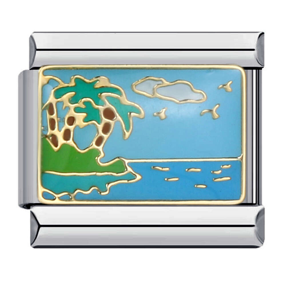 New Leisure Vacation Titanium Welding Enamel DIY Bead Bracelet Fashion Personalized Strap Chain Italian Charm Links Stainless Steel Fit 9Mm Jewelry Ma