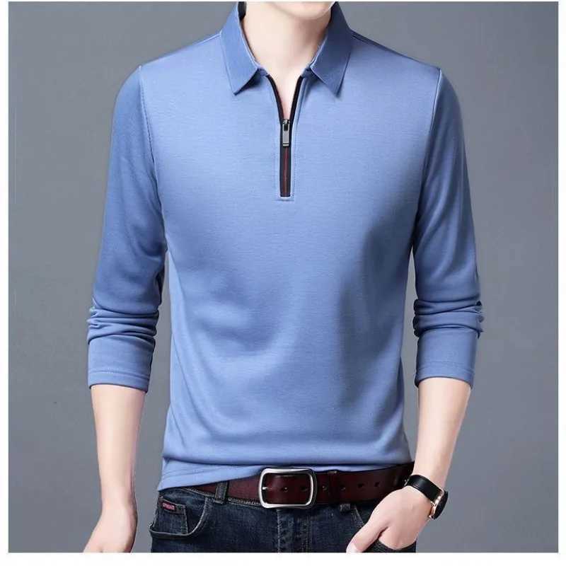 Mens Spring/Summer Floral Swing Door Collar Splicing Zipper Solid Color Ultra Thin Fit Loose Edition Long Sleeve T-shirt Top W240913