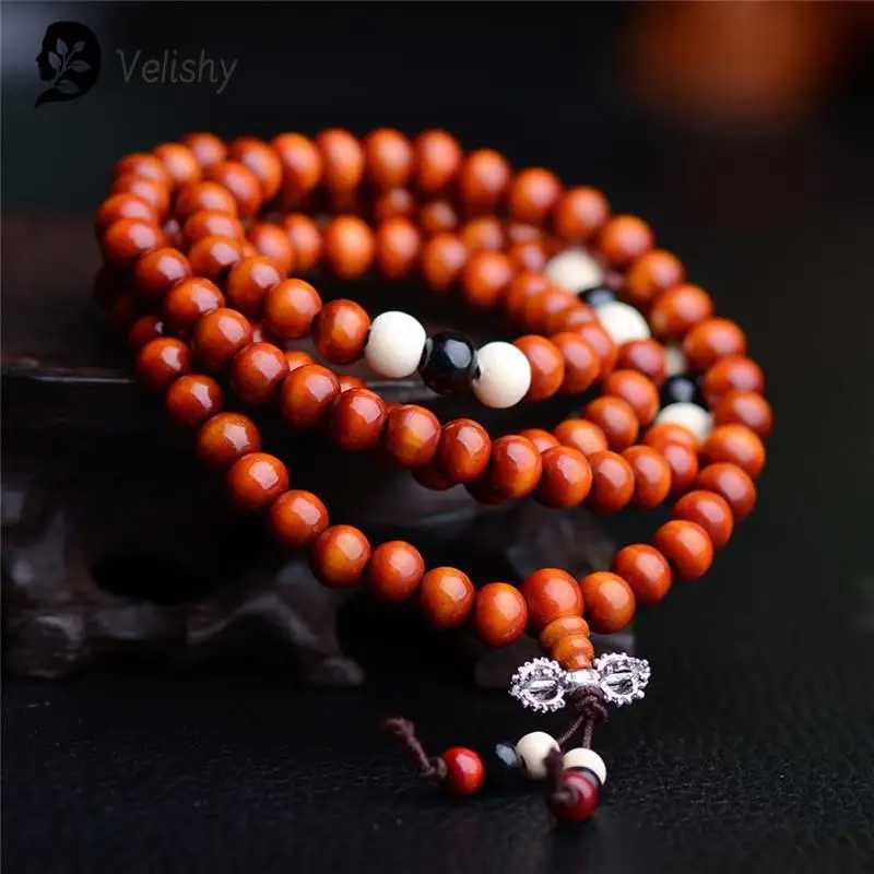 Prayer Zhumala 108 bead bracelet 8mm natural sandalwood Buddha rose bead unisex mens bracelet and bracelet jewelry W240913