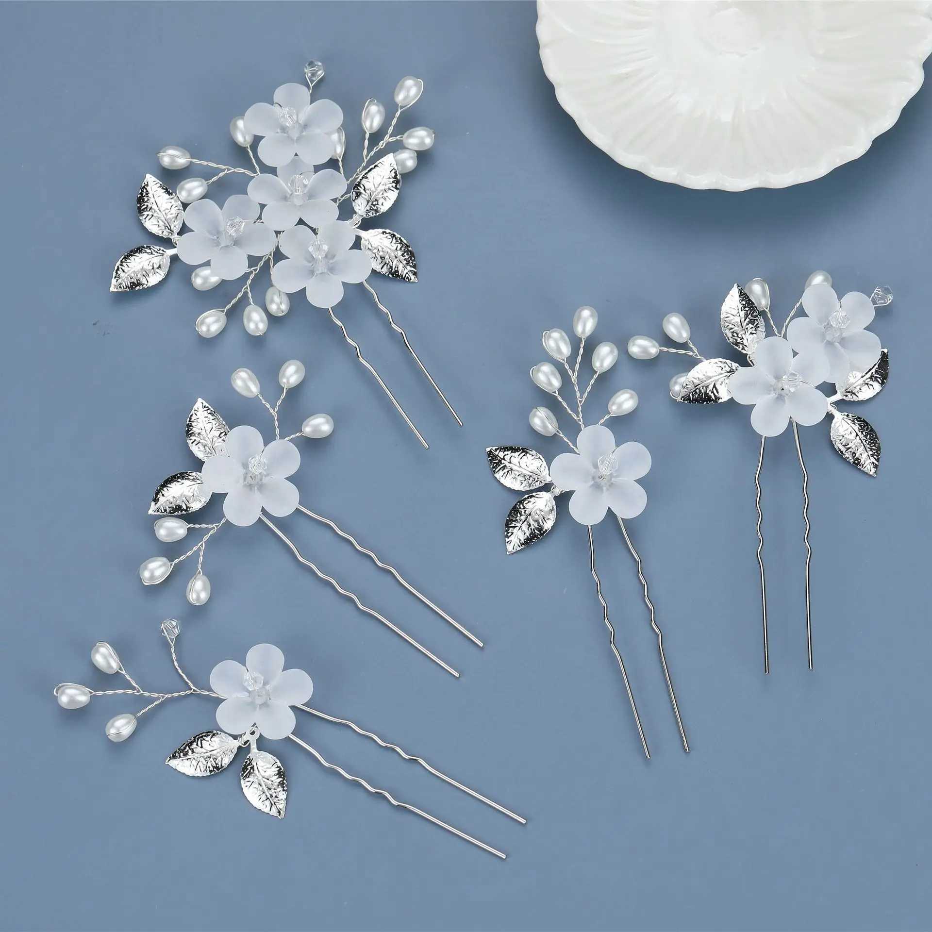 5 Pcs Crystal Pearl Flower Hair Clips Elegant Headwear For Women Precious jewels Bridal Wedding Hair AccessoriesX240913