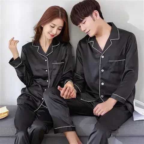 Ice Silk Satin Couples Pajamas Thin New Women Men Two-piece Plus Size Homewear Set Pijama Set Women Pijma Hombre Y240913