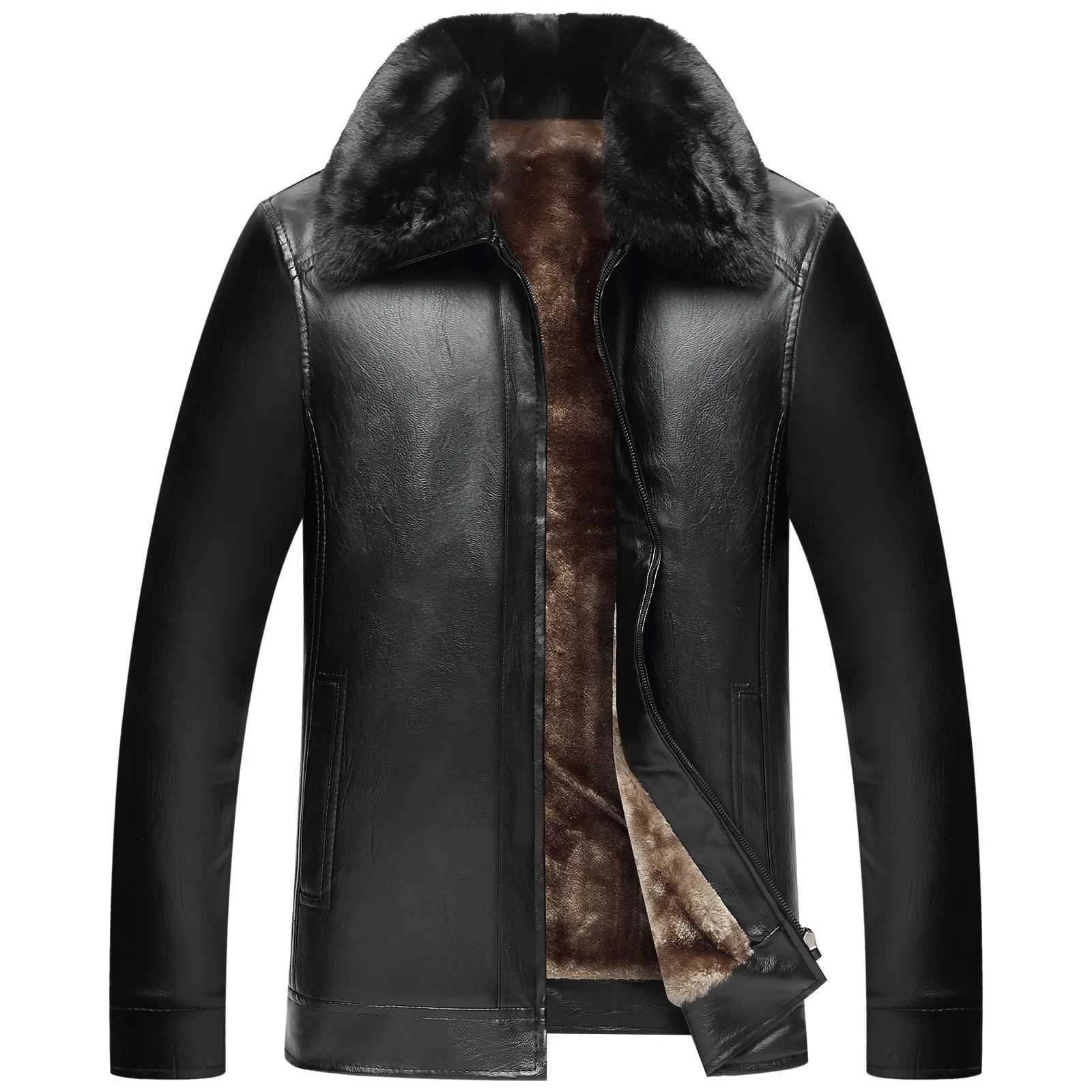 Middle-aged winter loose casual fur one middle-aged and elderly leather jacket mens new plus velvet dad wear pu leather jacketX240913