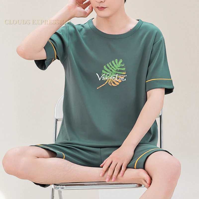 Summer 4XL Knitted Cotton Short Sleeved Mens Pajamas Sets Male Pajama Set Plaid Pajama For Men Sleepwear Suit Homewear Size Y240913