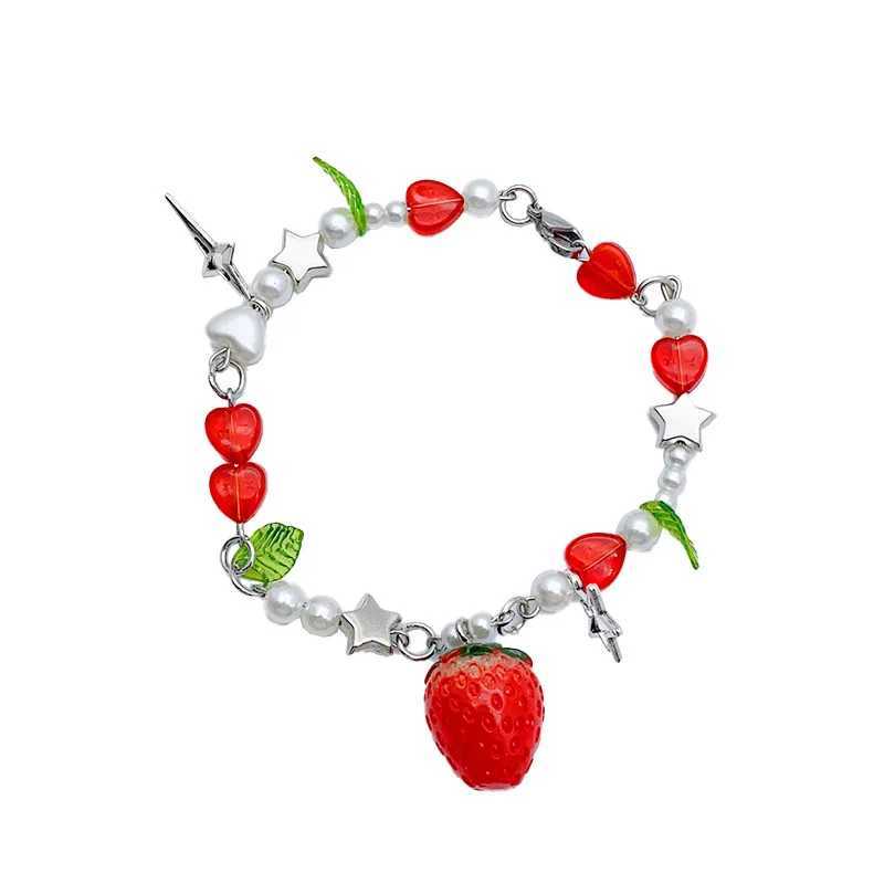 1 Exquisite Strawberry Cute and Fashionable Colored Alloy Beaded Bracelet Set for Womens Party Discounts W240913