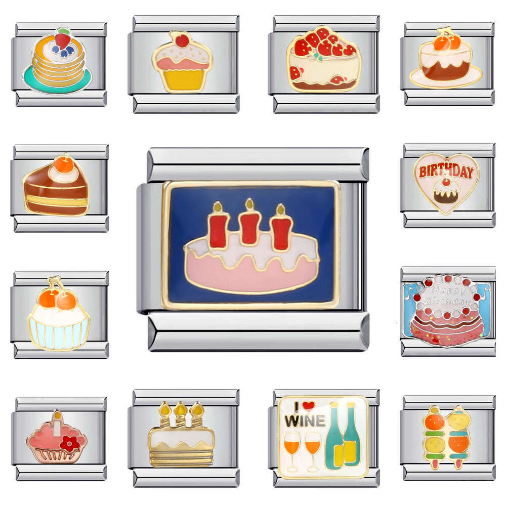 New Dessert Cake Elements Bead Stainless Steel Welding Enamel DIY Fashion Bracelet Italian Charm Links Fit 9Mm Jewelry Making Gifts