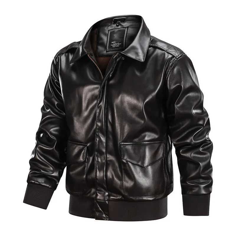 Mens Winter Thick Bomber Flight Leather Jacket Male Skin Biker Motorcycle Outwear Coats Soft Air Force Pilot Leather JacketsX240913