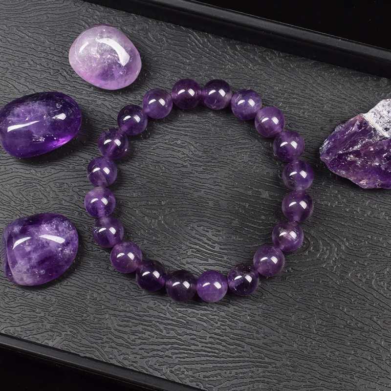 Natural Amethyst Bracelet High Quality Natural Stone Bead Bracelet Womens Genuine Primitive Amethyst Spirit Crystal Quartz Jewelry W240913