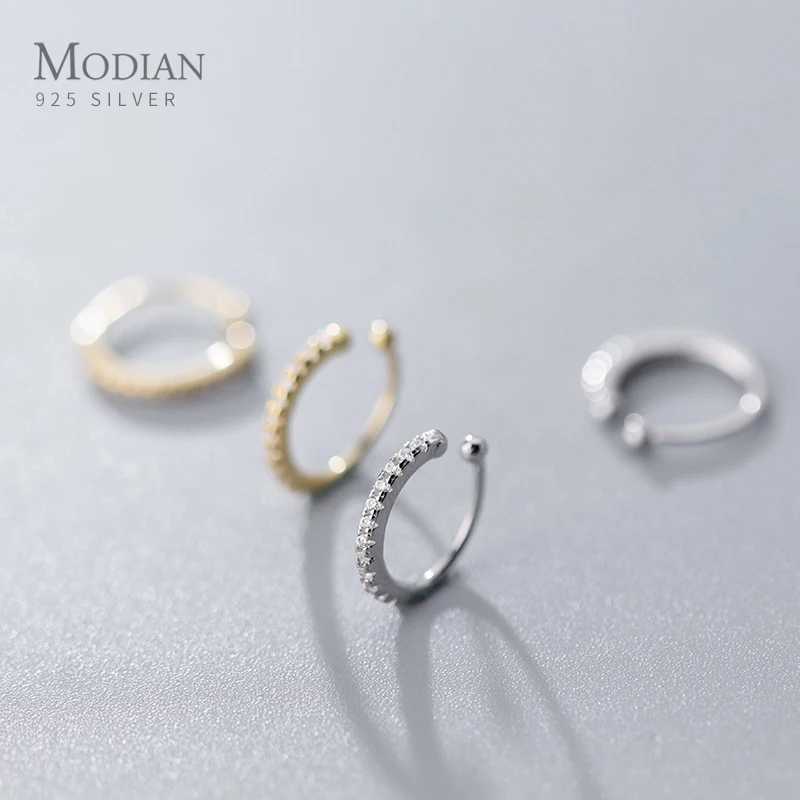 Modian Minimalism Fashion Gold Color Clip Earrings Classic 925 Sterling Silver Clear CZ Clips Ear For Women Girl Fine JewelryX240913