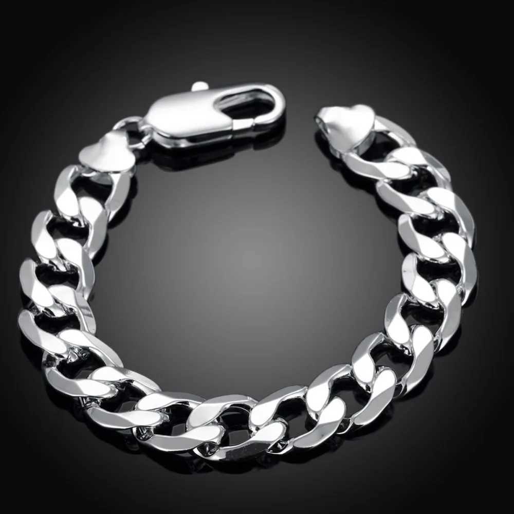 Factory outlets fashion 925 Sterling Silver Bracelet for men classic 12MM sideways chain Luxury jewelry Wedding party giftsX240913
