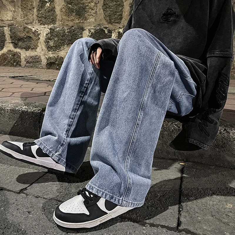 Mens Jeans Korean Version Student Casual Pants High Street Straight Loose Wide Leg Jeans Black Grey Blue Baggy Jeans 240911