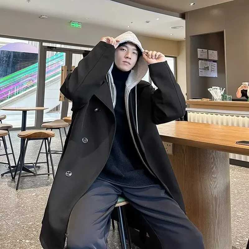2024 New Style Hong Kong Style Winter Thickened Padded Fashionable Versatile Hooded Overcoat Jacket For Men Trench Coat Y240913