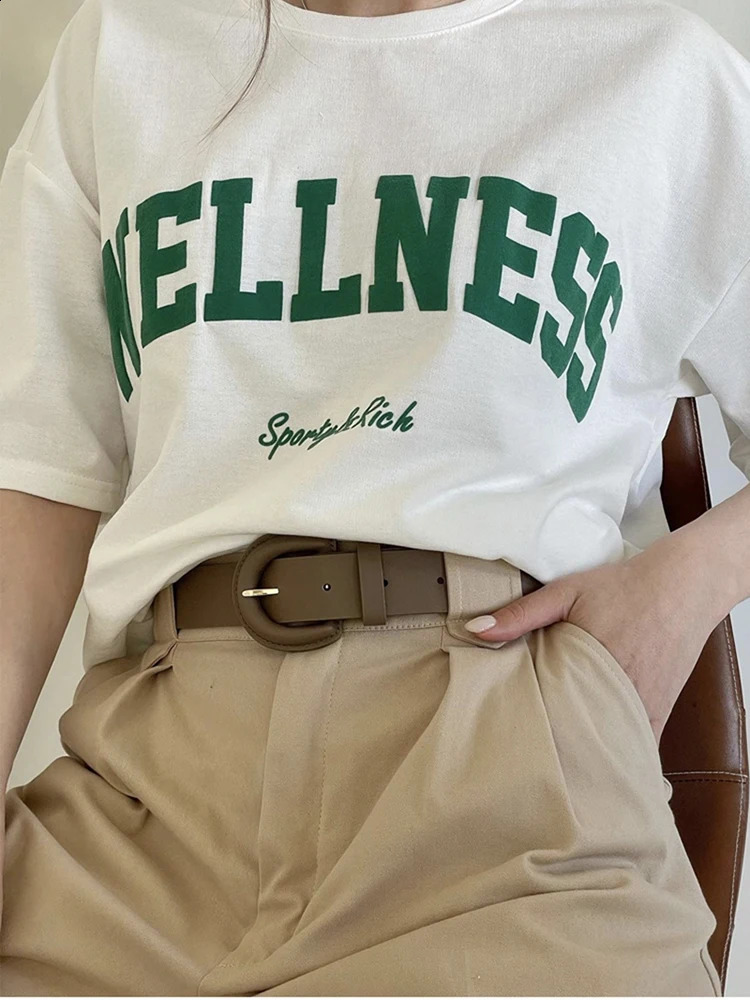 Wellness Sporty Rich Creativity Letter Female Cotton Tee Clothing Oversize Retro Street TShirts Breathable Women Short Sleeves 240912