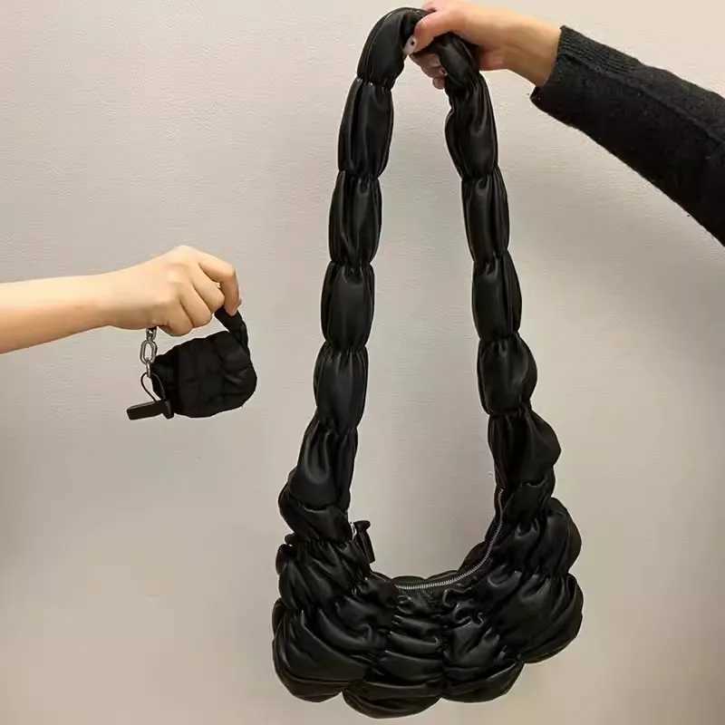 Quilted Crossbody Bag for Women Pleated Handbags Padded Cloud Shoulder Bags Ruched Bubbles Tote Leather Casual Messenger 240913