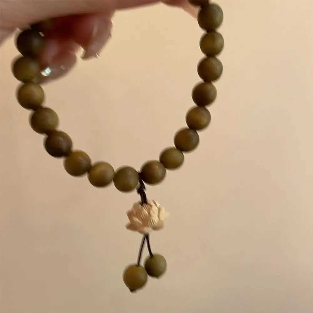 Lotus sandalwood bracelet wooden bead chain bracelet green natural sandalwood bracelet elastic hand-painted rose jewelry W240913