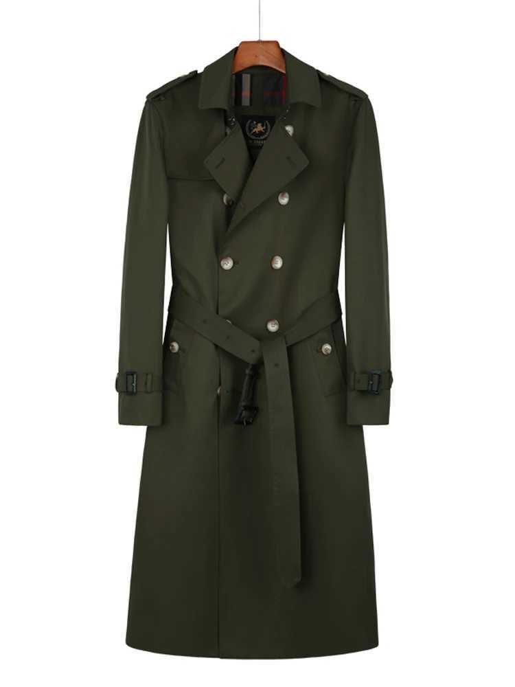 2024 spring and autumn long mens windbreaker Over the knee Double breasted Business work trench coat men Y240913