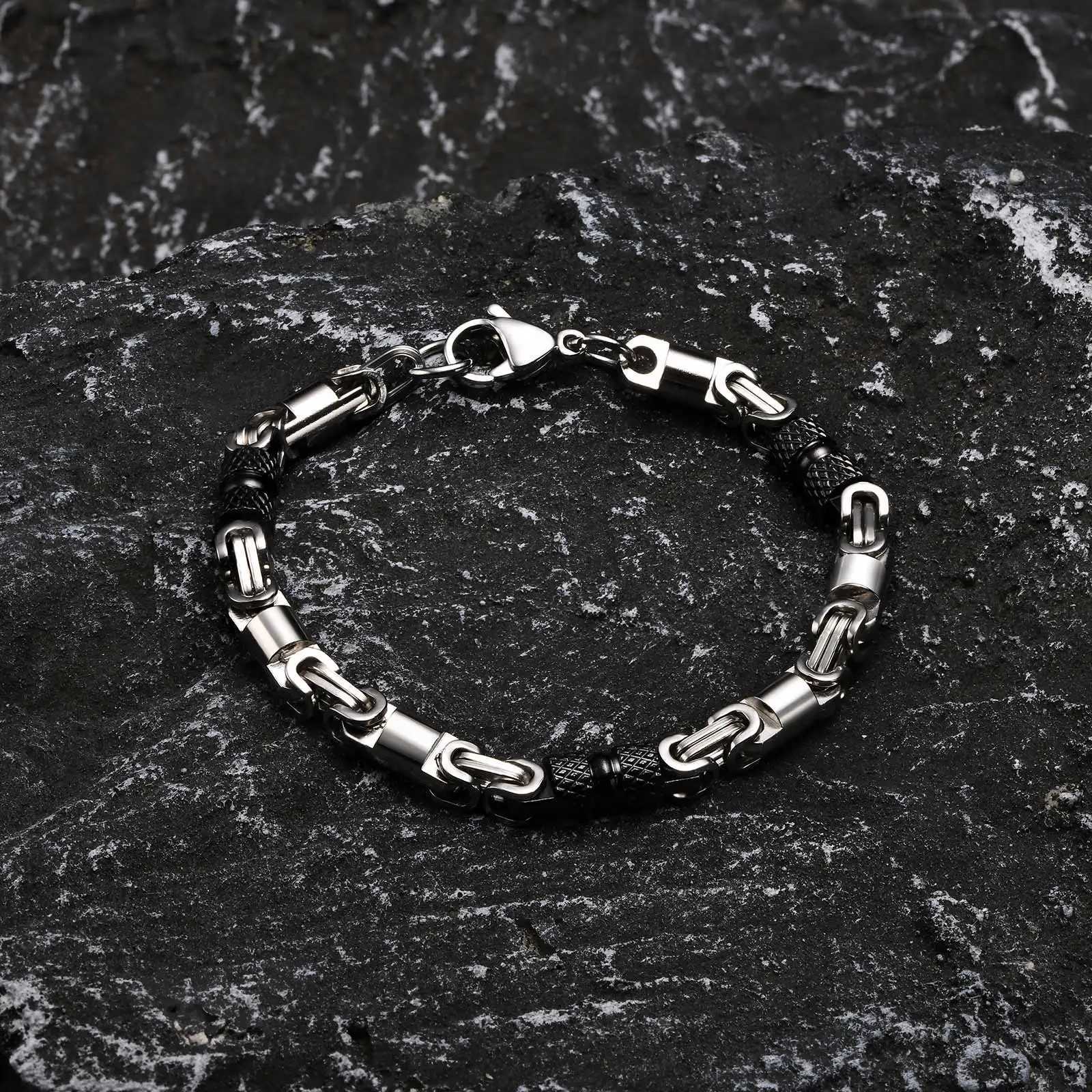 Vnox 6mm Cool Byzantine Bracelets for Men Boys Black Silver Color Stainless Steel Link Chain WristbandPunk Rock Hiphop JewelryX240913