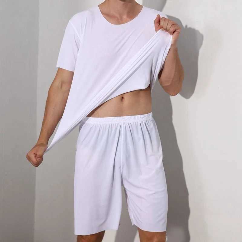 Men Ice Silk Pajamas Solid Shirt Pants 2Pcs Pijamas Sleep Set Casual Male Home Clothes Summer Pyjamas Sleepwear Nightwear Suit Y240913