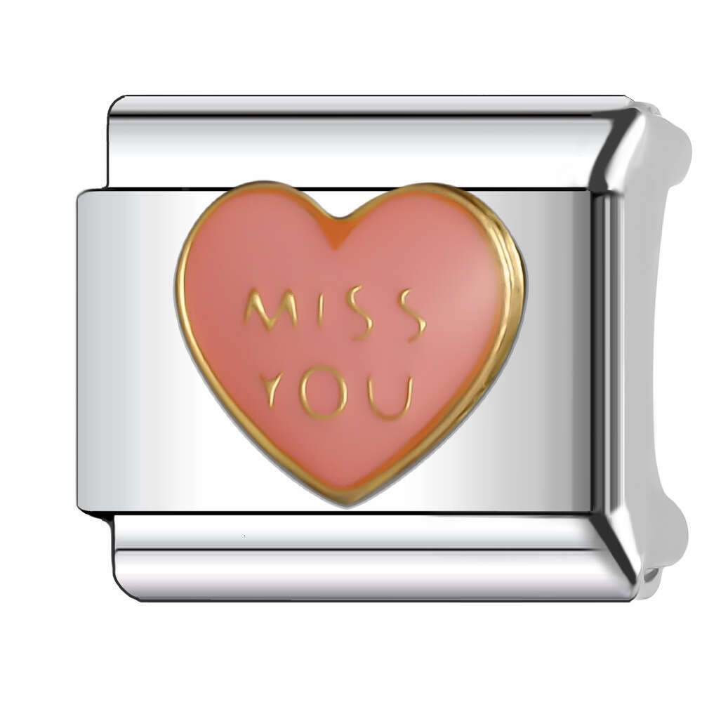 New Women's Gift 2024 rainbow heart Bead Italian Charms Links Bangle Beads Fit 9mm Stainless Steel Bracelet Making DIY For Women Fashion Jewelry