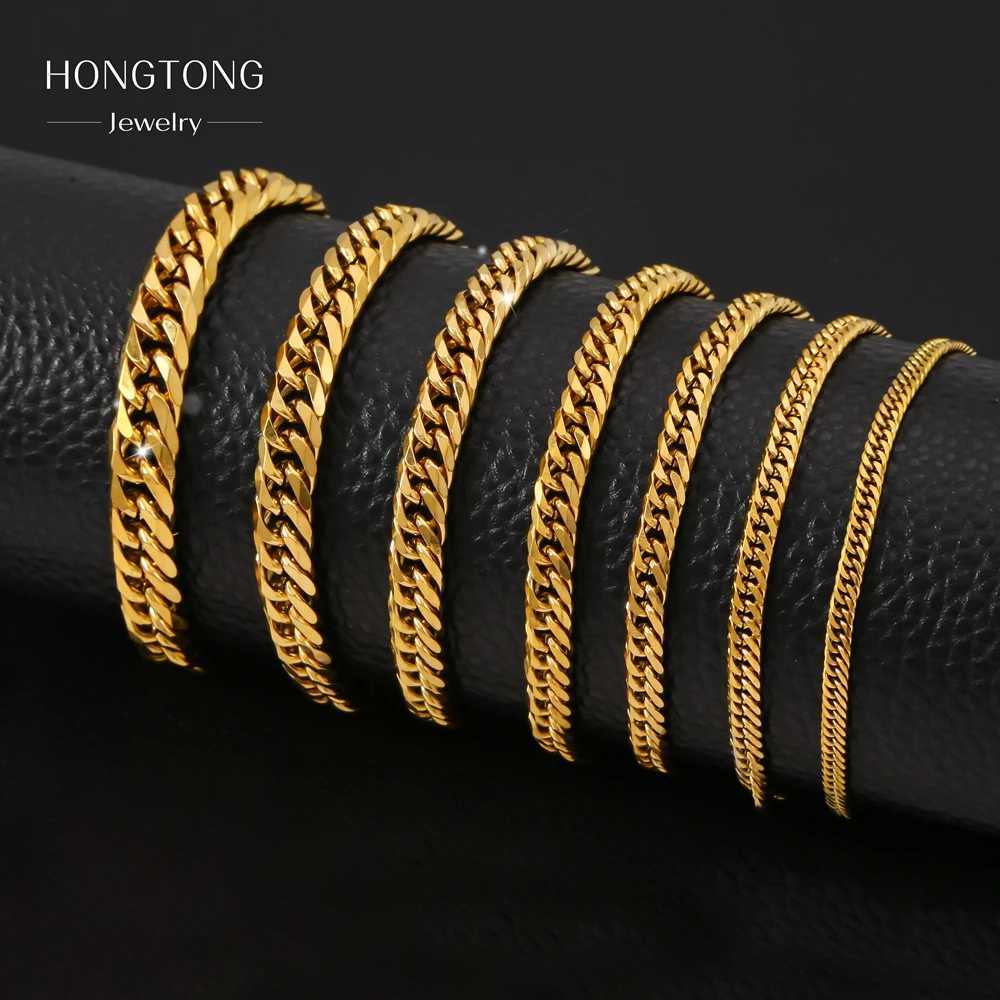 HONGTONG Chunky Miami Curb Chain Bracelet for Men Stainless Steel Cuban Link Chain Wristband Classic Punk Heavy Male JewelryX240913
