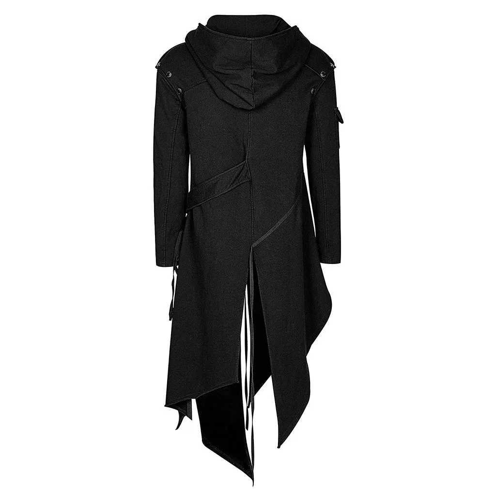 Men Hooded Sweatshirts Black Hip Hop Trench Coat Hooded Cloak Mens Irregular Design Long Cardigan Street Punk Vintage Jackets Y240913