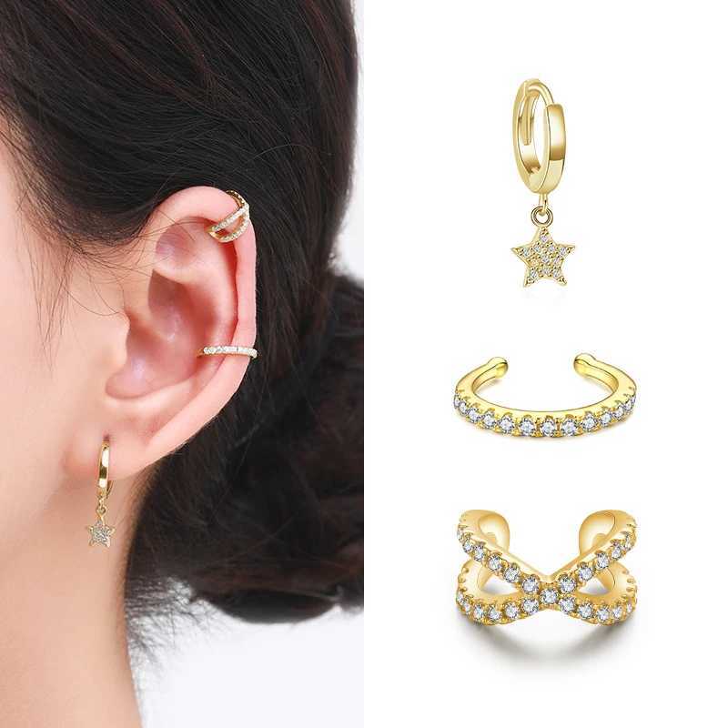 YANLOK Cool Girl Ear Cuff 925 Sterling Silver Geometric Rainbow Crystal C-Shape Single Clips Earring for Women Jewelry BijouxX240913