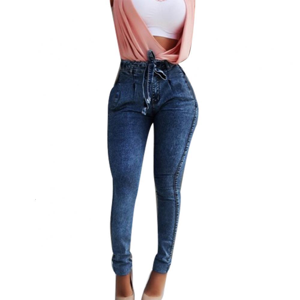 Fashion Belted High Waist Skinny Women Slim Tassel Waistband Stretch Denim Long Pencil Pants Jeans
