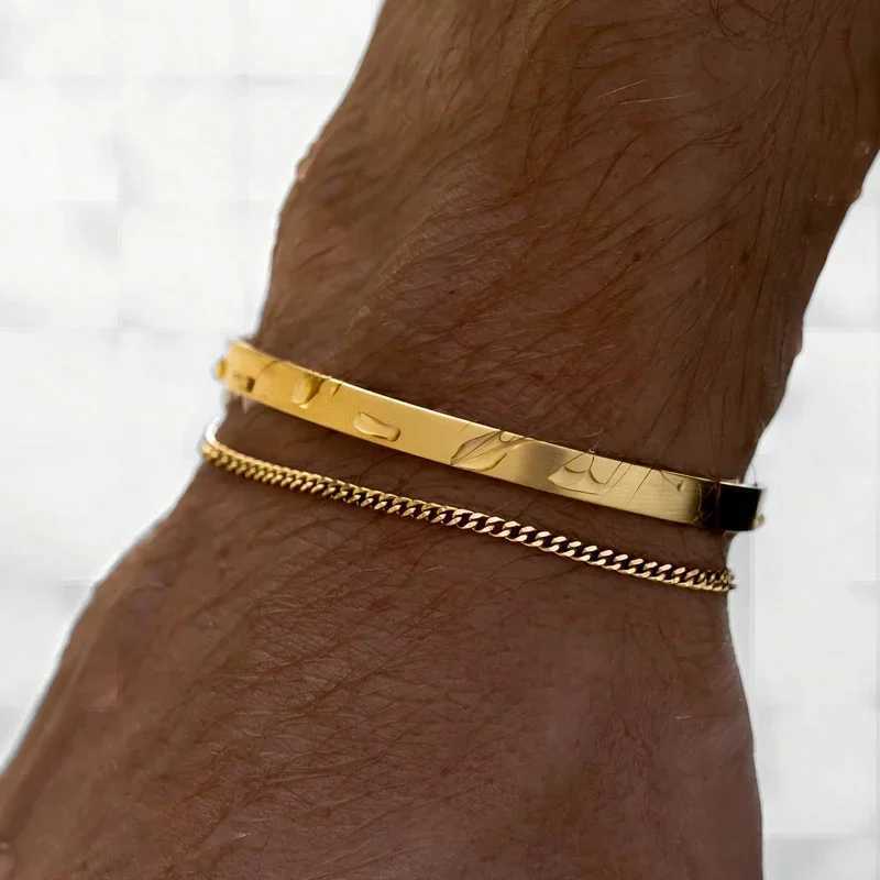 Stackable Bracelets for Men 925 Sterling Silver/14K Gold Plated Bracelet Sets Dainty Cuff Bangle Box Cuban Link BraceletsX240913