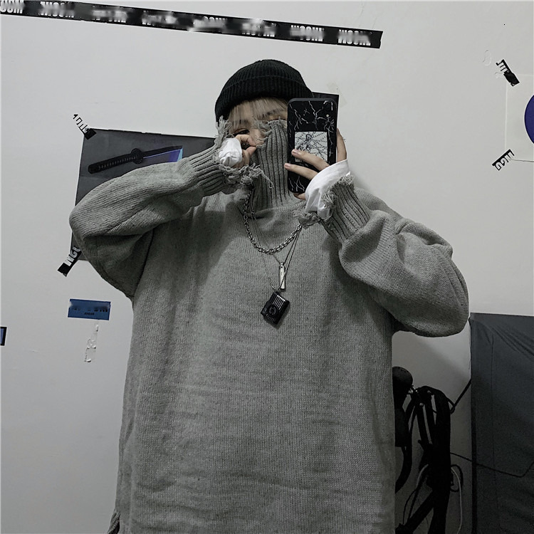 Halloween Men Sweaters Shabby style autumn and winter Harajuku style with lazy edges loose casual knitted sweaters for men and women Mens crew neck sw