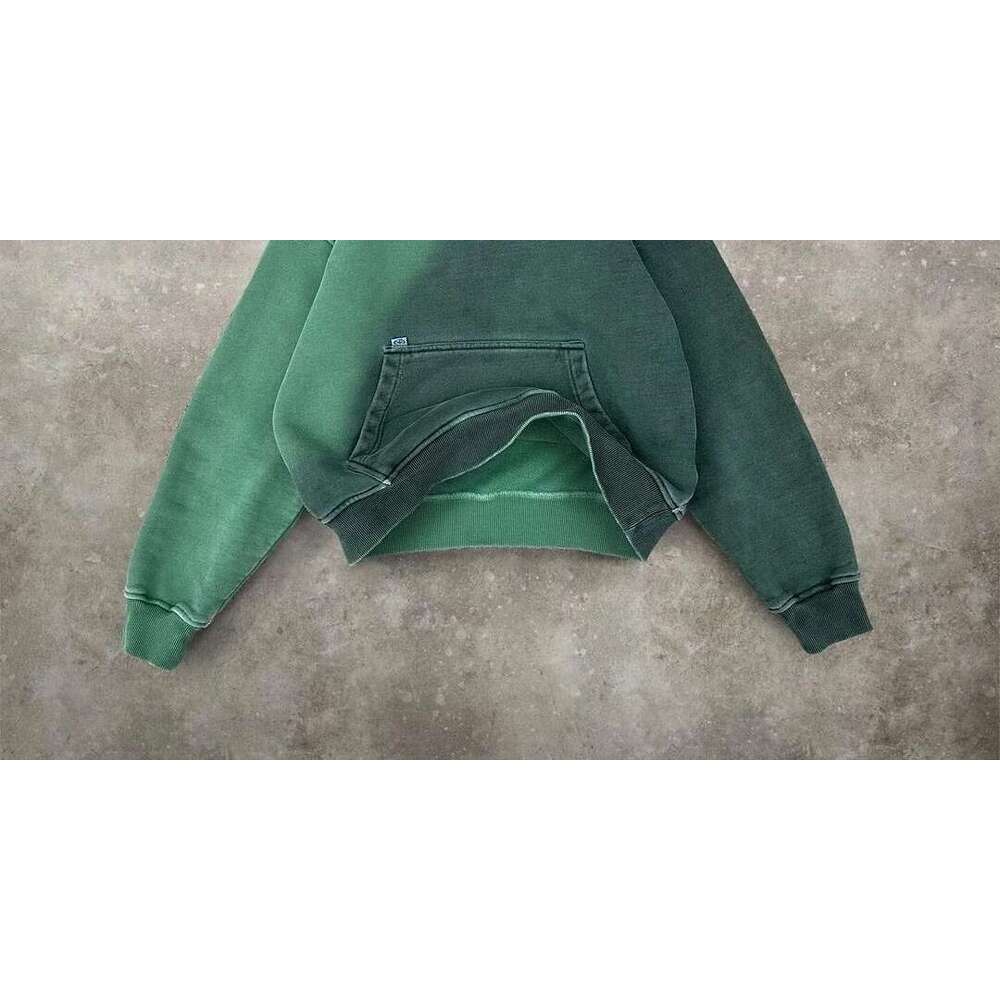 Spray dyed distressed patchwork hooded sweatshirt street retro green y2k fashion trend brand clothing loose couple hoodie