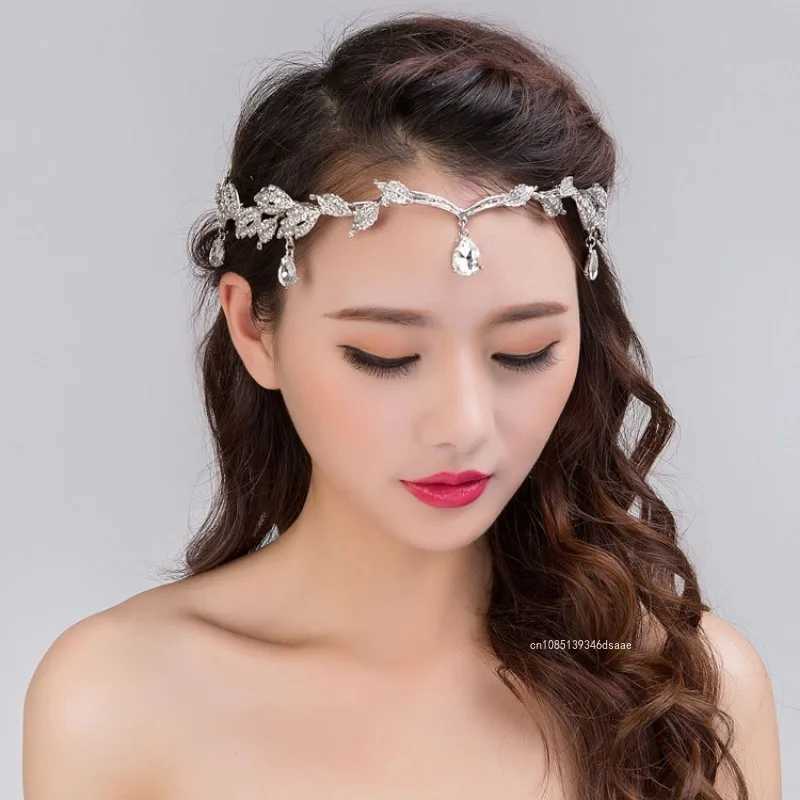 New Arrivals Vintage Crown Leaves Waterdrop Pendent for Women Wedding Hairband Rhinestone Party Princess Elf Hairdress JewelryX240913