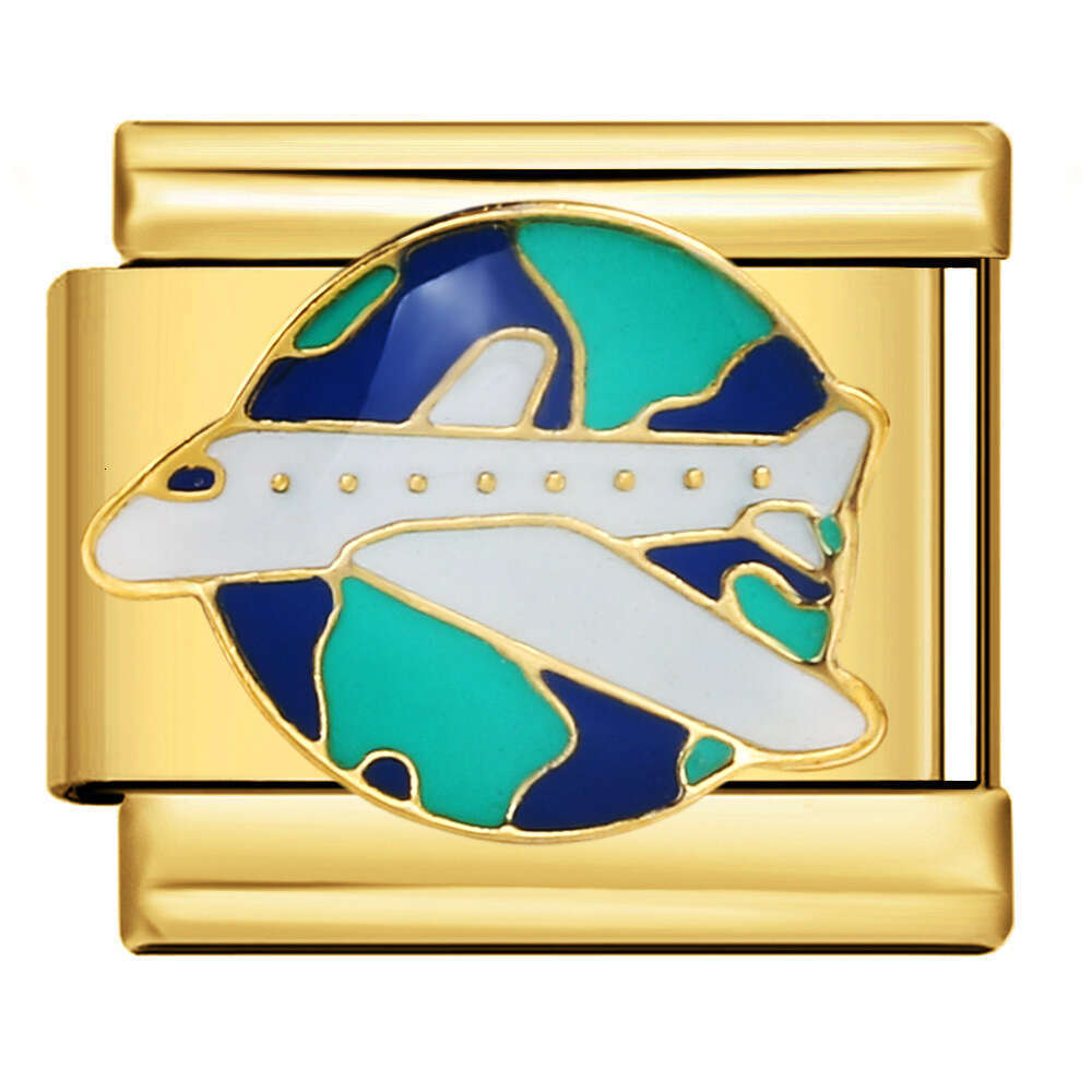 Gold Bottom Module Welding Enamel Titanium Steel Fashion DIY Italian Bracelet Italian Charm Links Stainless Steel Fit 9mm Bracelet Jewelry DIY Making 