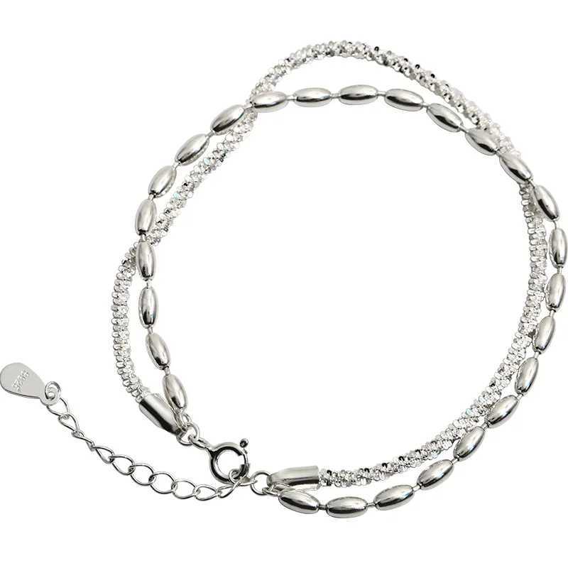 New 925 Sterling Silver Double Layer Bracelet Chain Style Simple Style Charm Bracelet Womens Birthday Gift Premium JewelryX240913