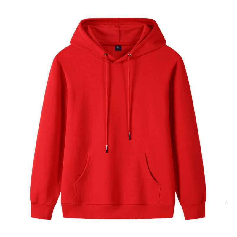 Autumn Pure Cotton Solid Color Blank Hoodie Sports Meeting Class Uniform Hooded Sweatshirt Red Long Sleeved Workwear Hoodie Customization