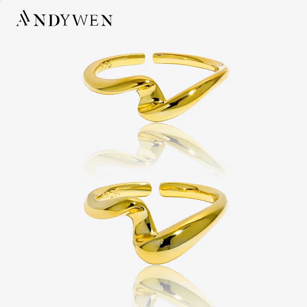 ANDYWEN 925 sterling silver gold elastic geometric irregular adjustable ring for ordinary women ious exquisite jewelry 240906