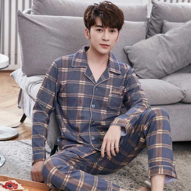 2pcs/Set Long-Sleeved Middle-Aged And Elderly Pajamas Mens Fall And Winter Casual Plus Size Black Mens Pajamas Homewear Breath Y240913