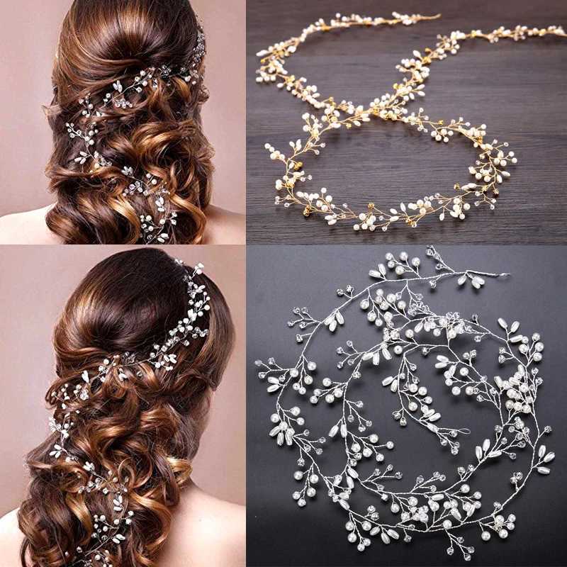 Brial Hair Jewelry Crown Headpiece Pearl Crystal Leaf Bride Tiaras Wedding Vine Hair Accessories headdress Headbands HairdressX240913