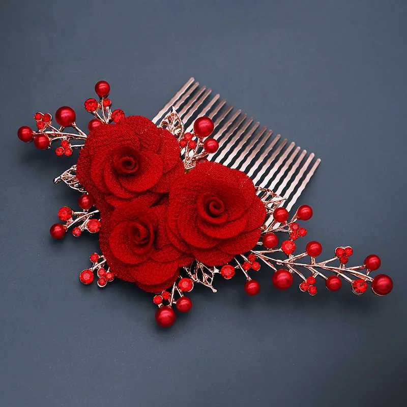 Red Rose Flower Crystal Bridal Hair Comb Wedding Hair Accessories Hairpin New Year Gift For FriendX240913