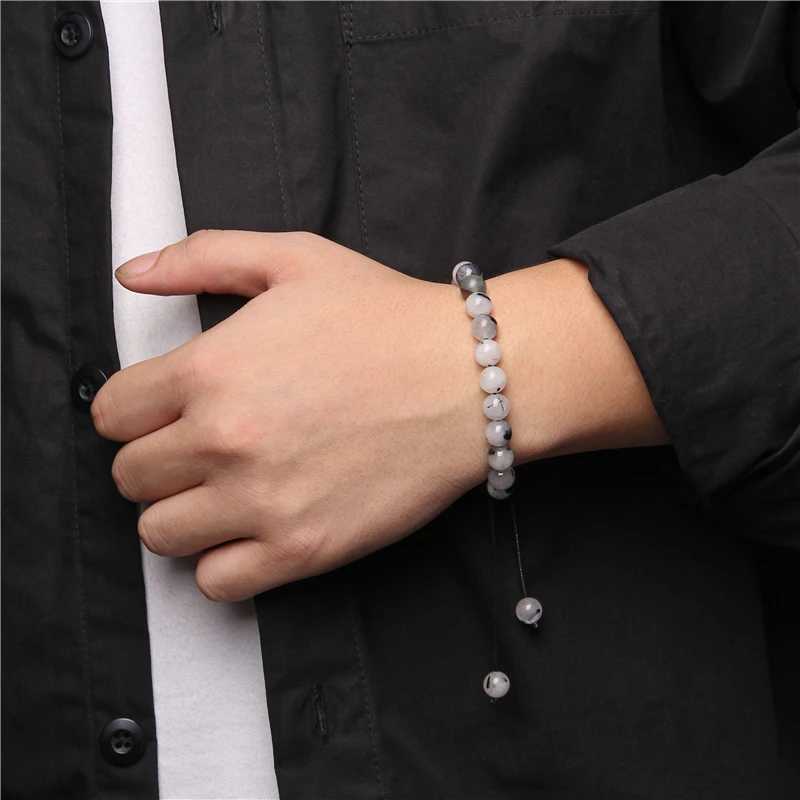 8MM Stone Bead Braided Bracelet Minimalist Natural Carnegie Agate Jade Gem Womens Bracelet Womens Treatment Jewelry Gift W240913