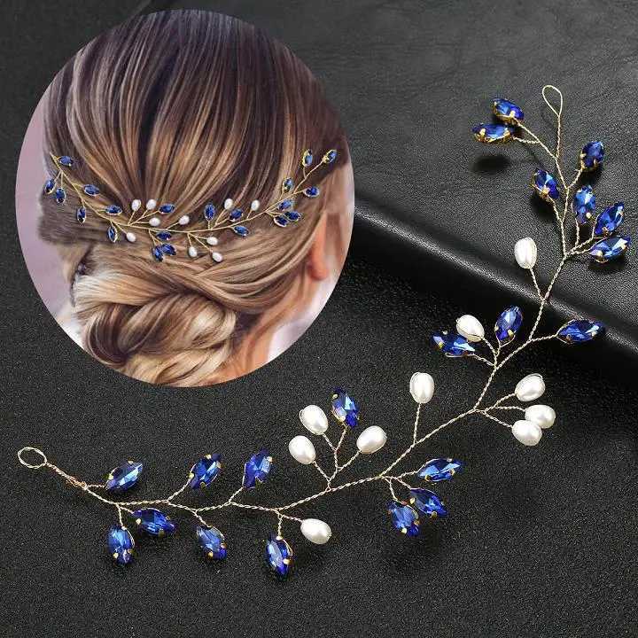 Luxury Blue Flower Hair Combs Hair Vine Headdress Bridal Wedding Hair Accessories Rhinestone Hair Jewelry Hair PinsX240913