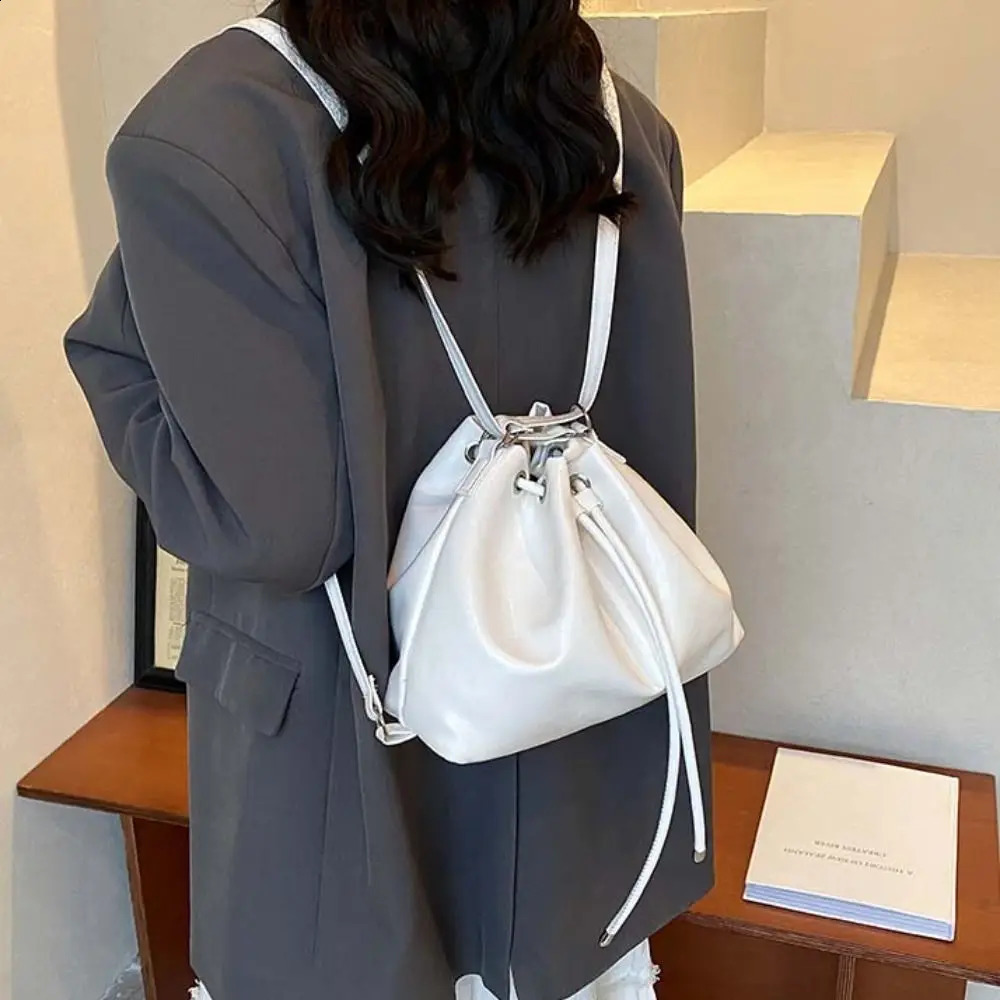 Creative PU Backpack Large Capacity Brown Solid Color Shoulder Bag Handbag Small Pack Retro Backpack 240912