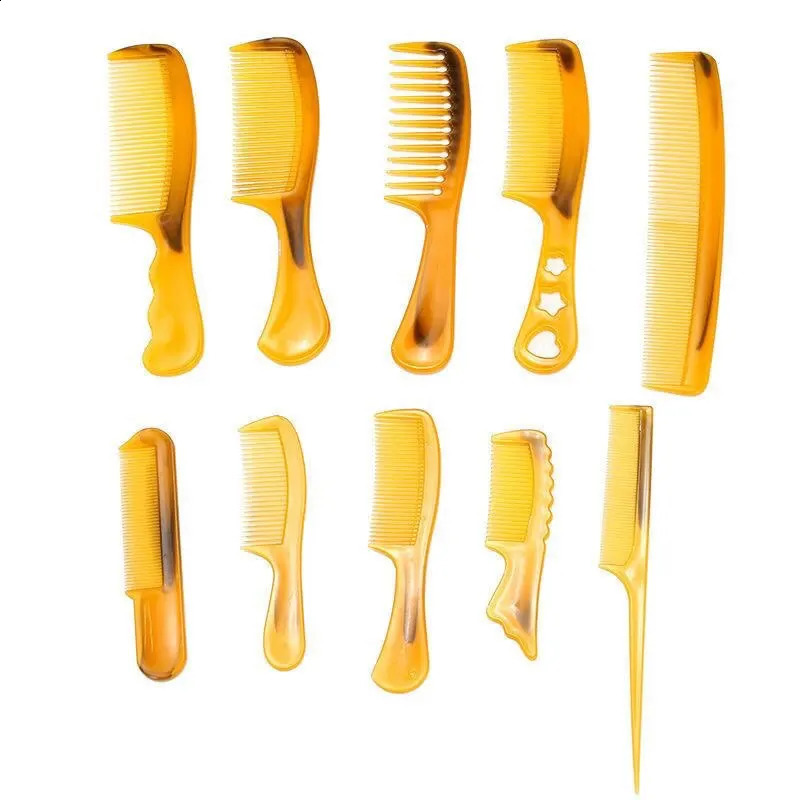 A Pack Of 10 Ox Tendon Combs Set In Yellow AntiStatic Thickened And Durable Color 240911