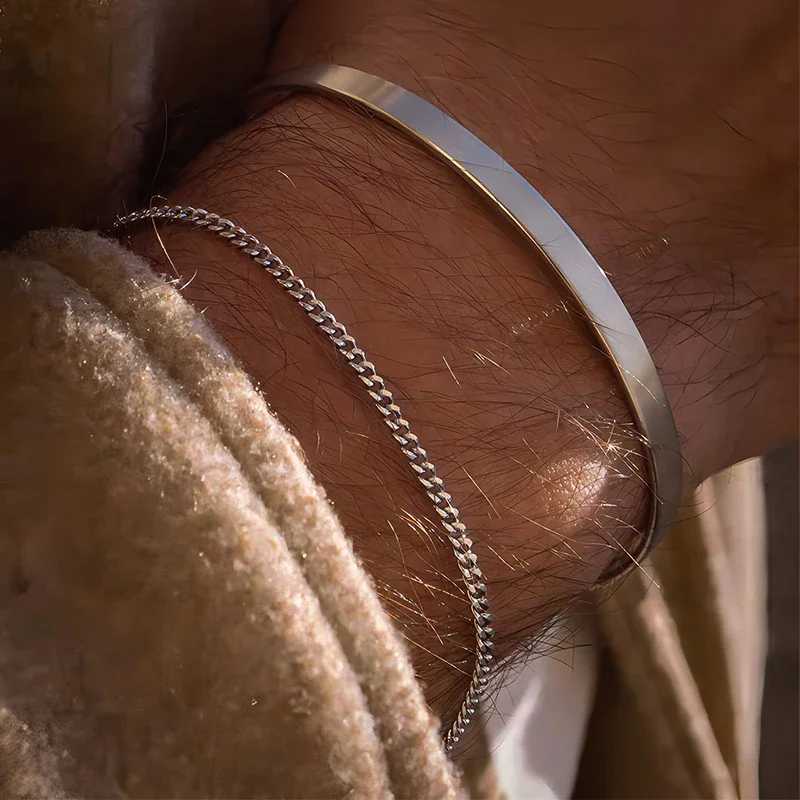 Stainless Steel Punk Men Bracelet Bangle Water Proof 14k Gold Plated Fashion Cuban Link Chain Bracelets Daily Wear JewelryX240913