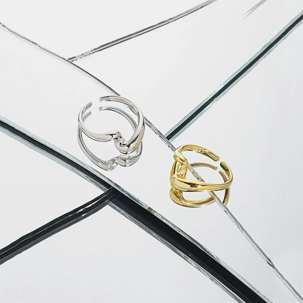 ANDYWEN 925 sterling silver gold elastic geometric irregular adjustable ring for ordinary women ious exquisite jewelry 240906