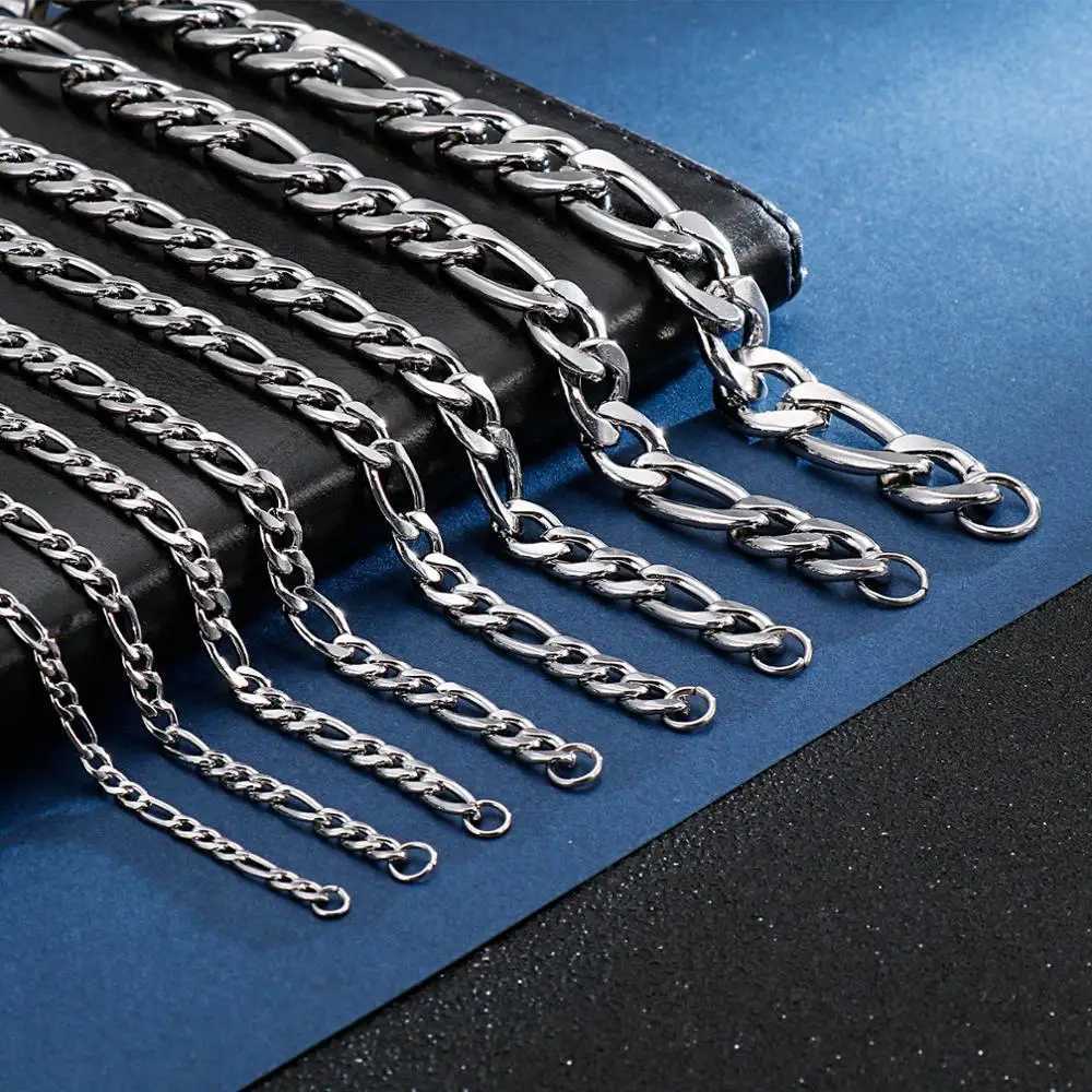 3/4/5/6/7/11mm Width Classic Simple Trendy Figaro Chain Bracelet Male Stainless Steel Wholesale JewelryX240913