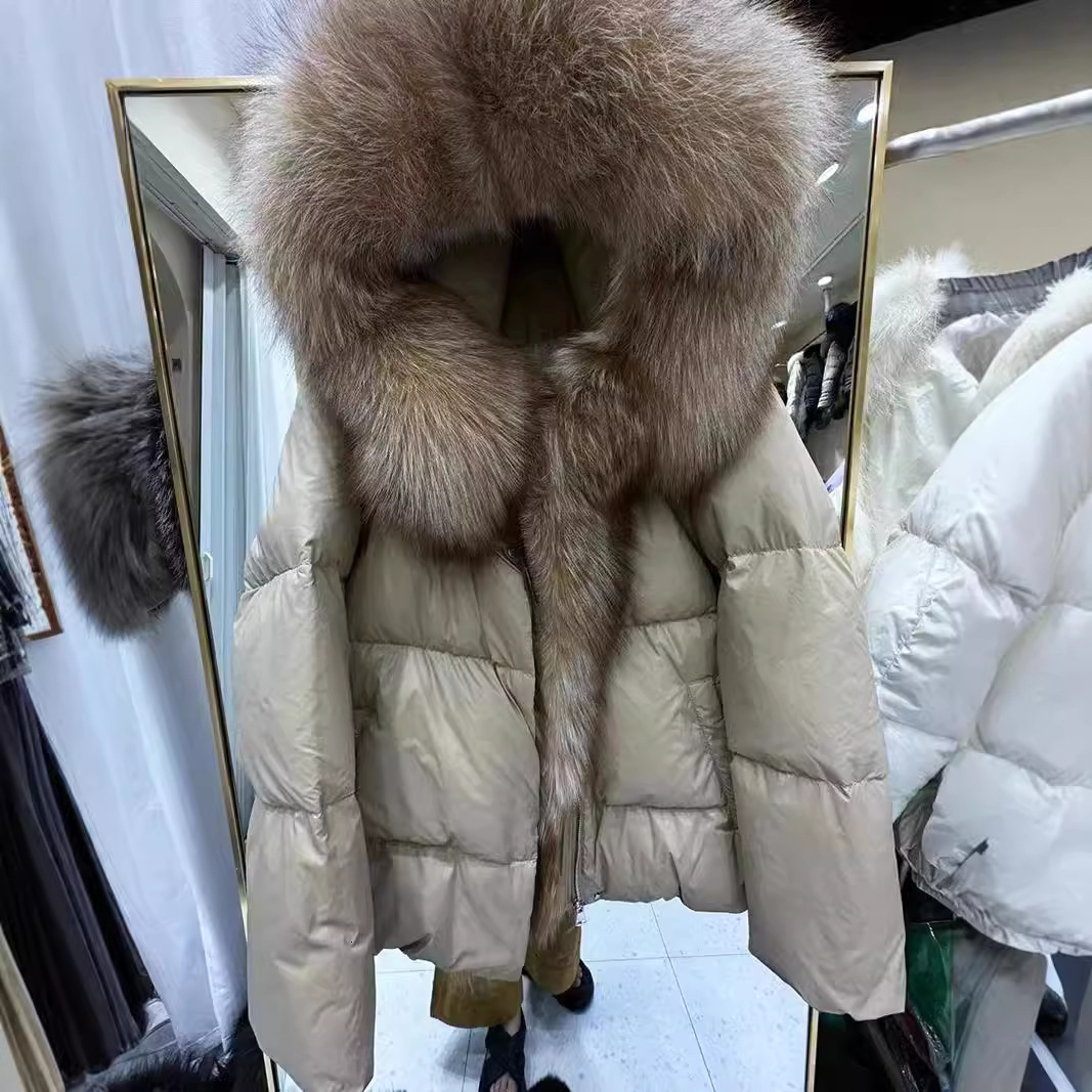 24 new fur collar duck down women's fashion high-end real sier fox bread jacket