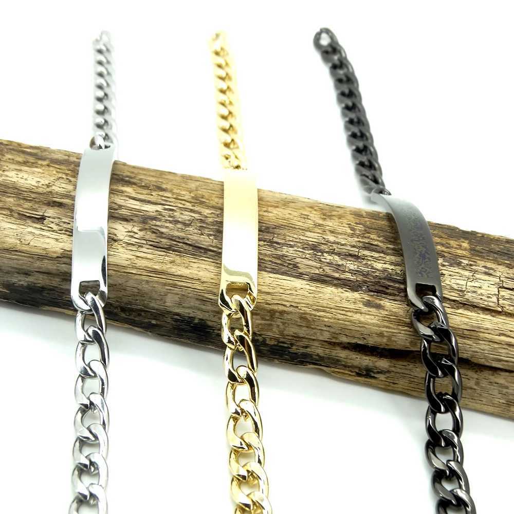 Gold Silver Black Color Stainless Steel Bracelet 6MM Smooth ID Bar 8 Curb Cuban Link 20cm for Men Women Jewelry WaterproofX240913