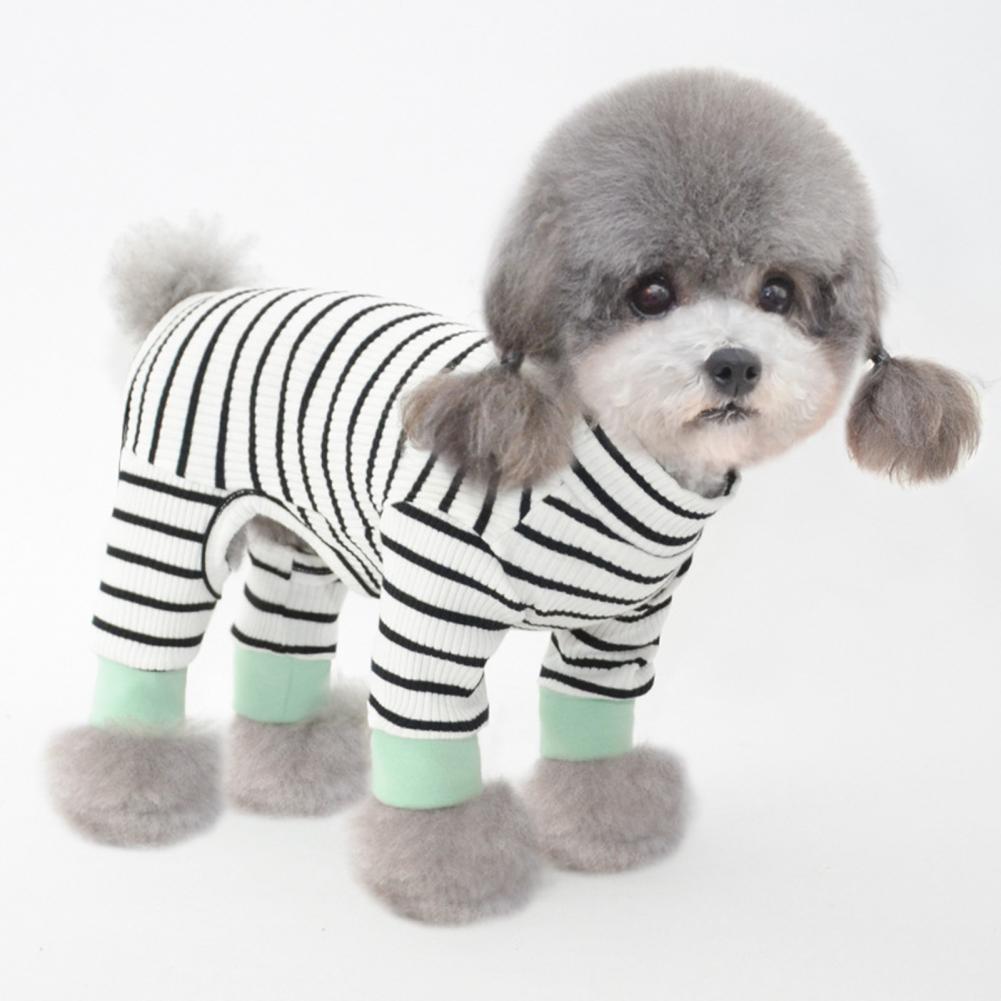 Dogs Pajamas Costume Pet Romper Striped Pattern Contrast Color Fabric Close Fitting Kitten for Winter