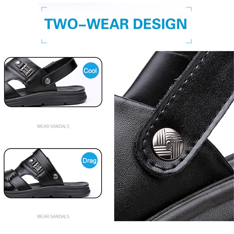Men Summer Sandal Brand Leather Beach Sandal Male Adult Slipon Men Casual Shoe Black Brown Big Size Comfortable Outdoor Slippers