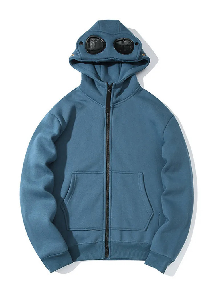 Autumn solid hooded mens sportswear fashionable zipper sunglasses cap cardigan long sleeved warm jacket 240912
